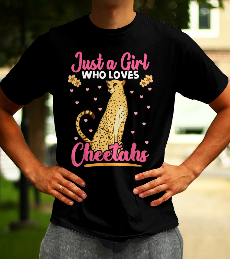 Just A Girl Who Loves Cheetahs With Hearts And Flowers T-Shirt