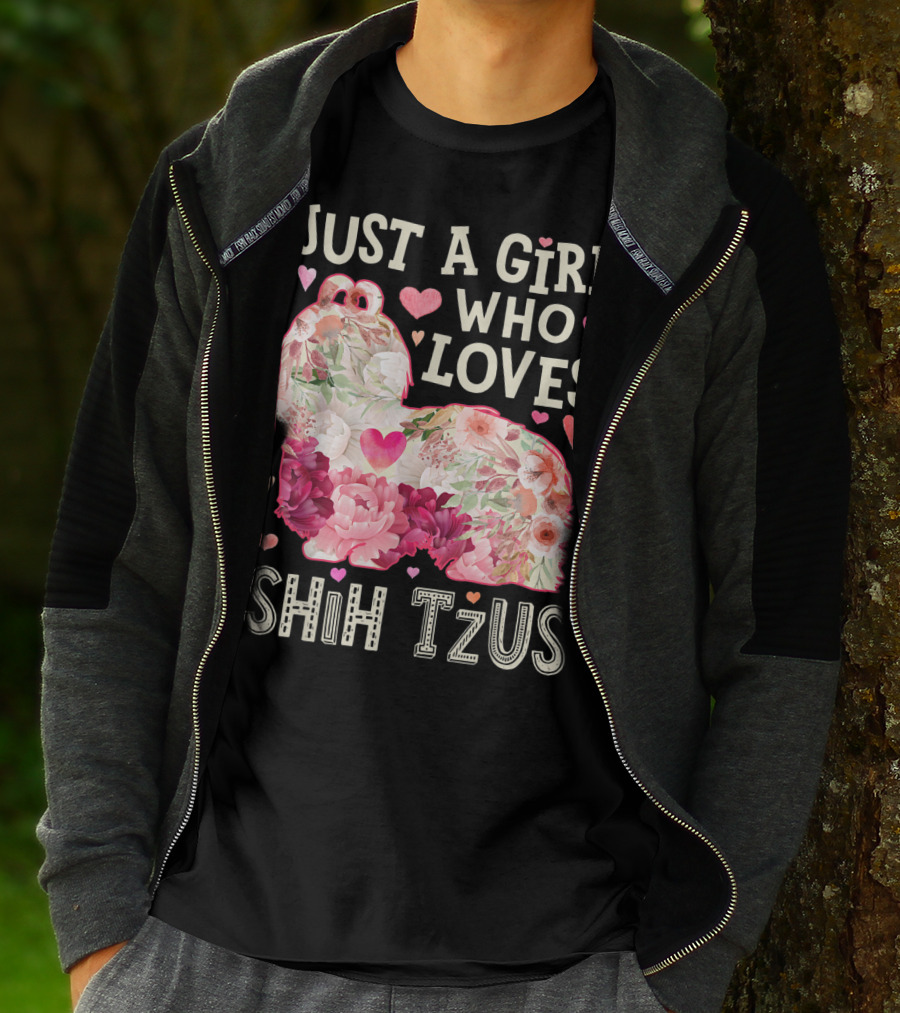 Just A Girl Who Loves Shih Tzus Floral Heart T-Shirt