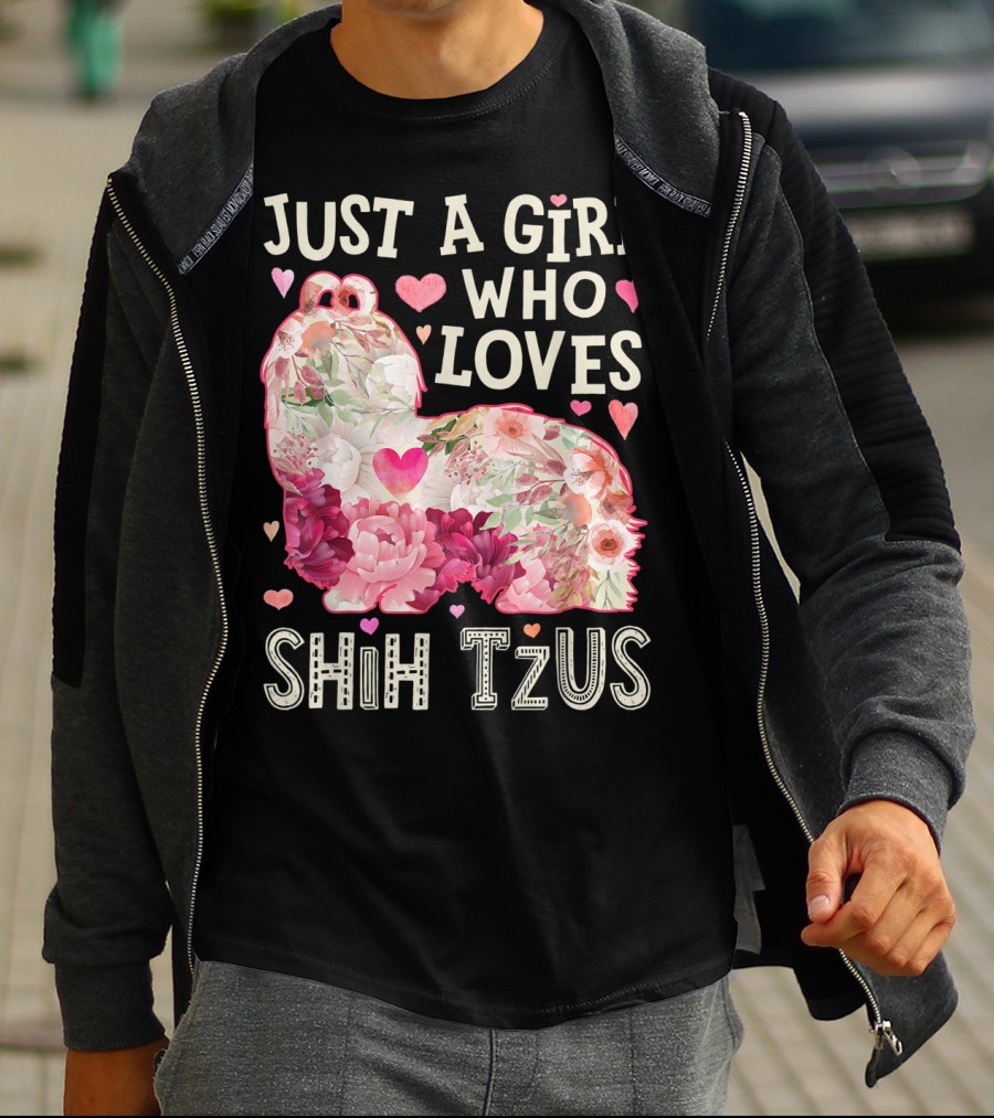 Just A Girl Who Loves Shih Tzus Floral Heart T-Shirt