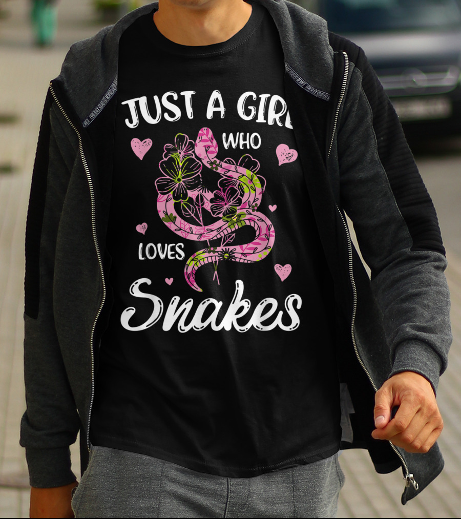 Just A Girl Who Loves Snakes With Pink Floral Snake T-Shirt