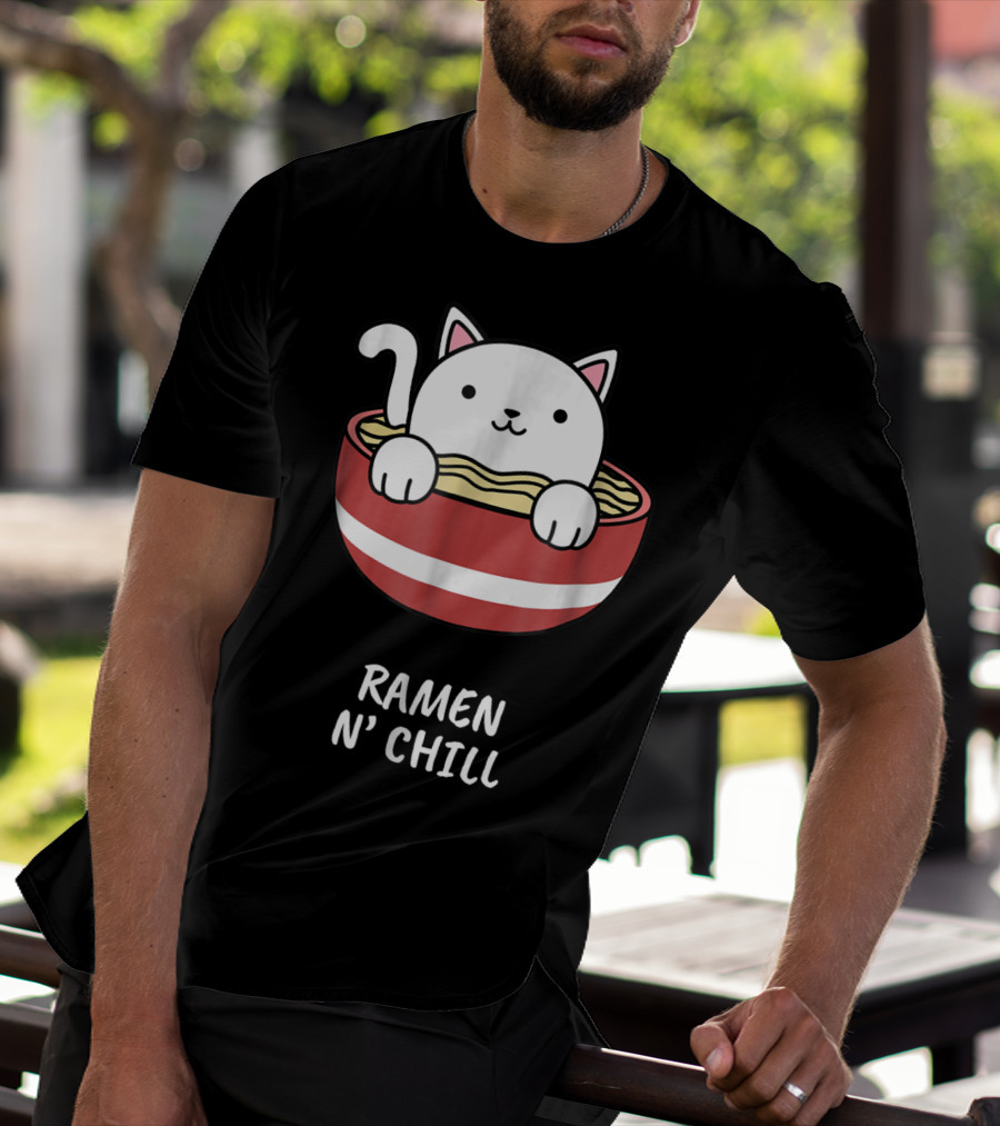 Kawaii Japanese Anime Cat Ramen N' Chill Kids Girl T-Shirt
