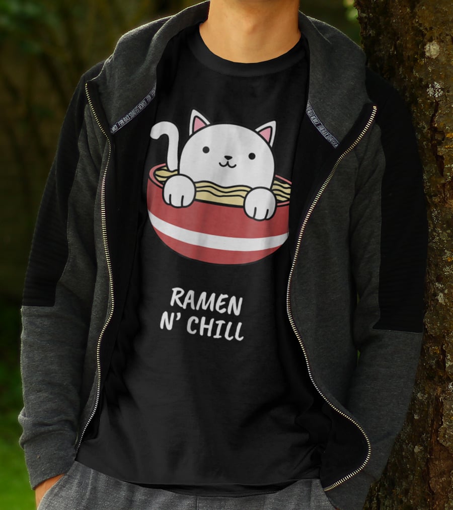 Kawaii Japanese Anime Cat Ramen N' Chill Kids Girl T-Shirt