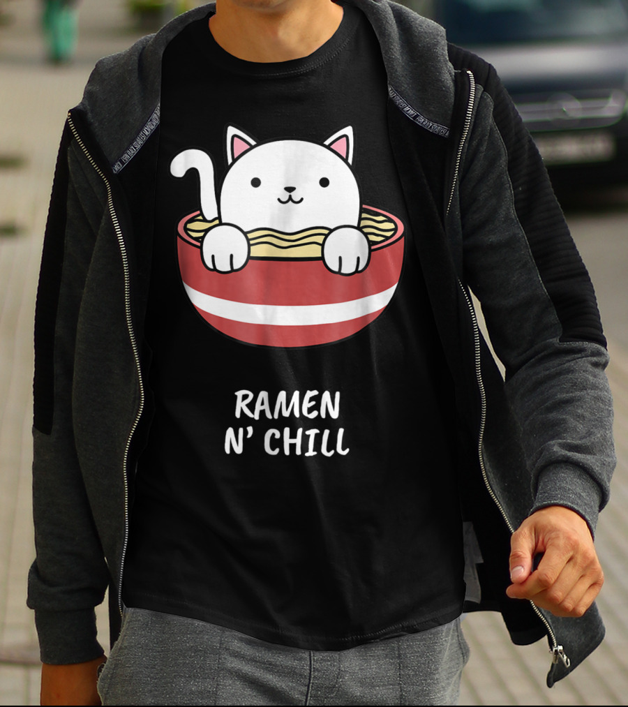 Kawaii Japanese Anime Cat Ramen N' Chill Kids Girl T-Shirt