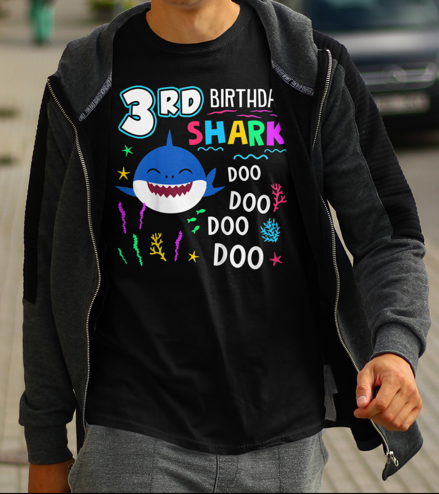 3Rd Birthday Shark Doo Doo Kids Happy 3 Years T-Shirt