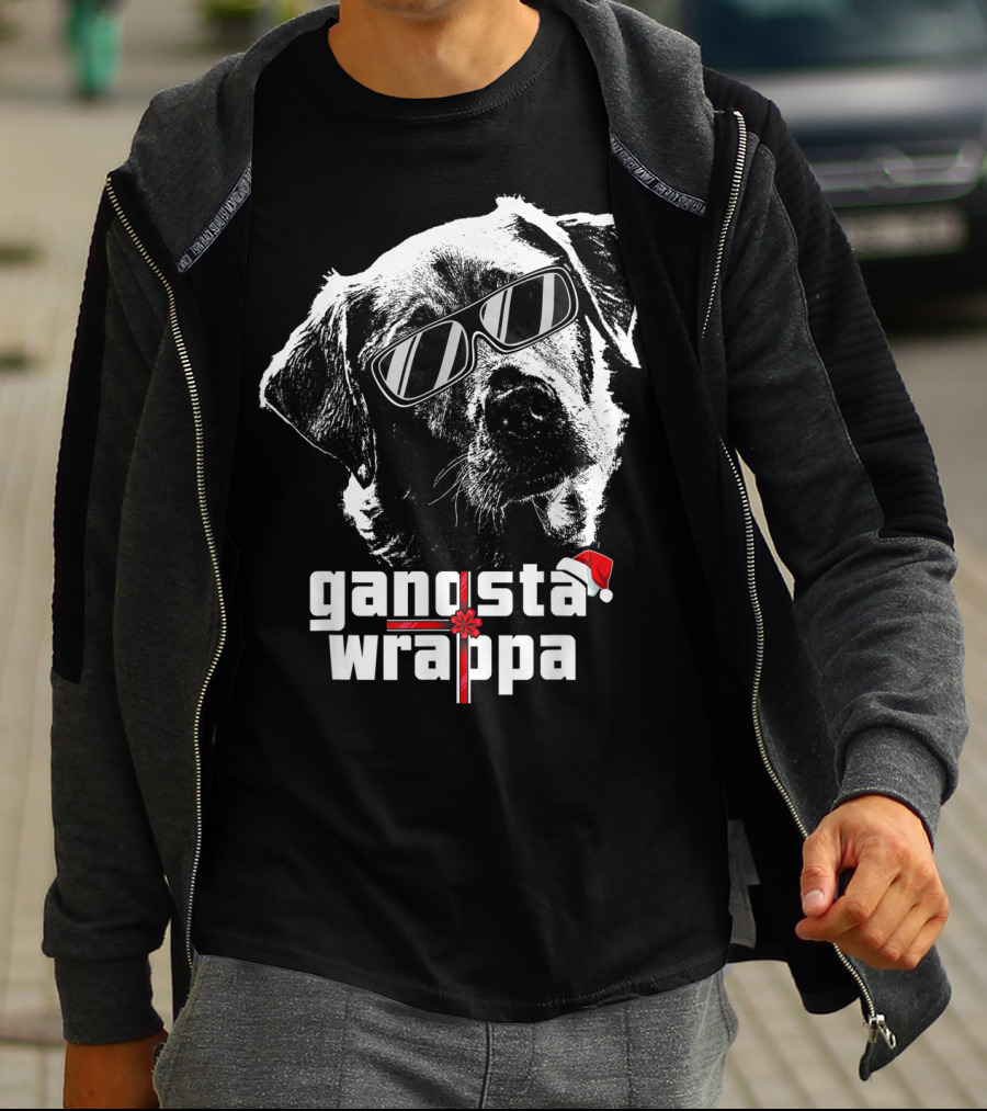 Gangsta Wrappa Labrador Retriever With Sunglasses And Santa Hat T-Shirt
