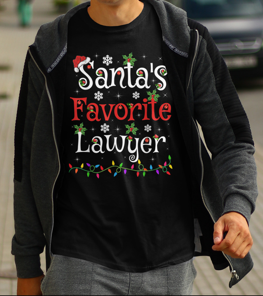 Santa's Favorite Lawyer Christmas Lights And Holly T-Shirt