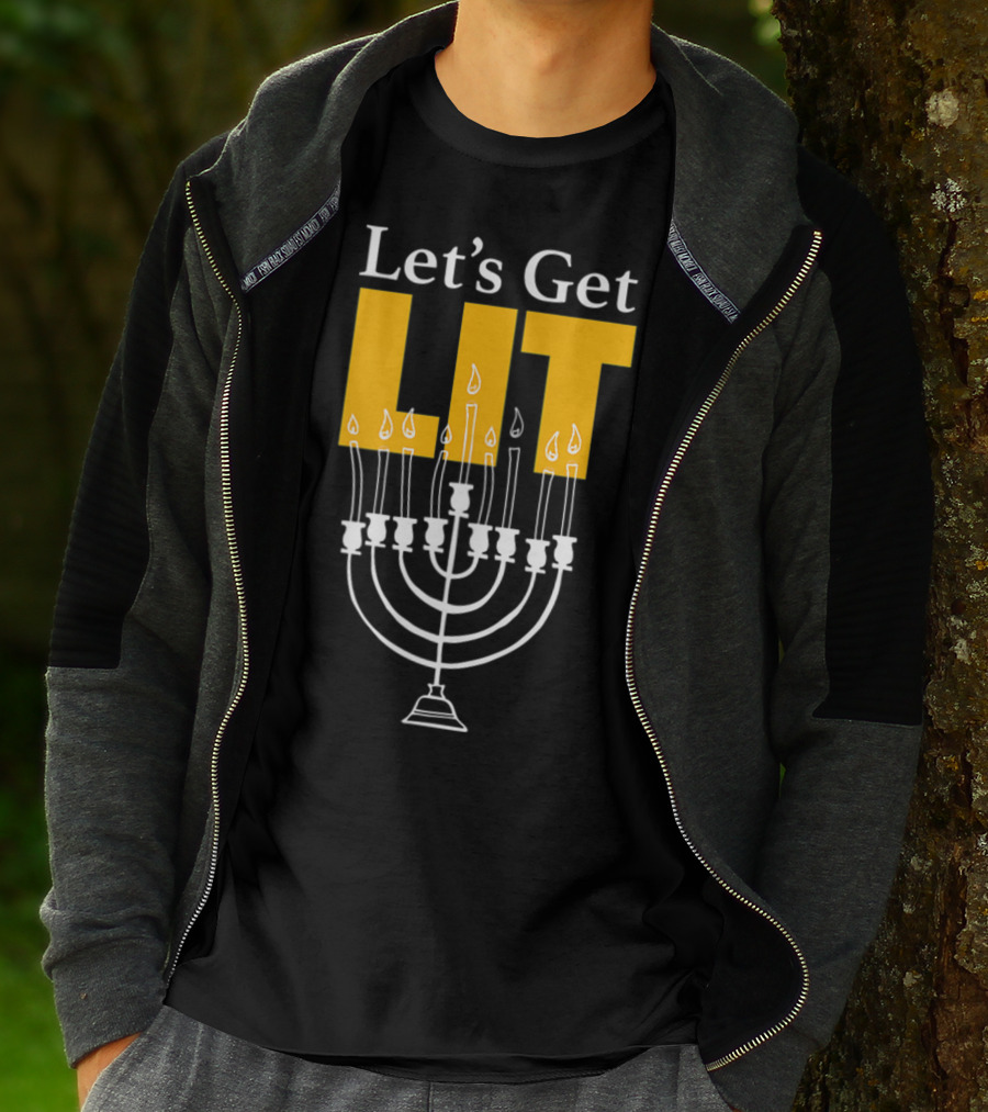 Let's Get Lit Menorah Ladies Kids Lots Hanukkah T-Shirt