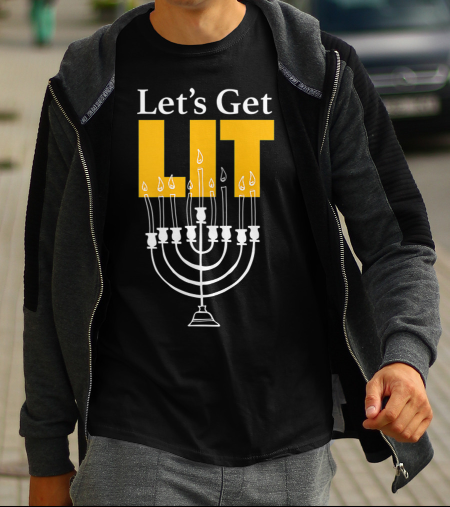 Let's Get Lit Menorah Ladies Kids Lots Hanukkah T-Shirt