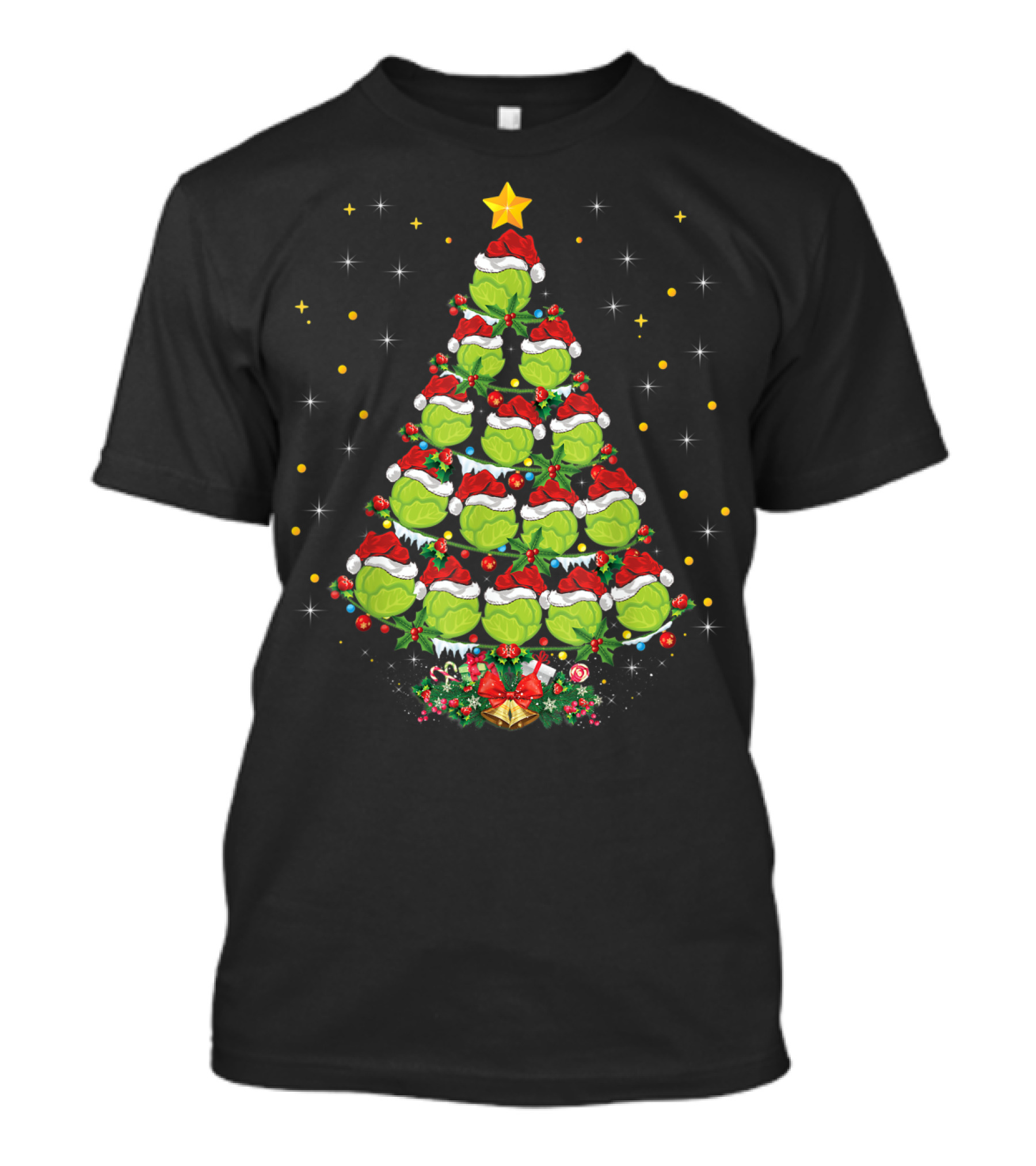 Lettuce Lover Xmas Tree With Santa Hat Christmas Star T-Shirt