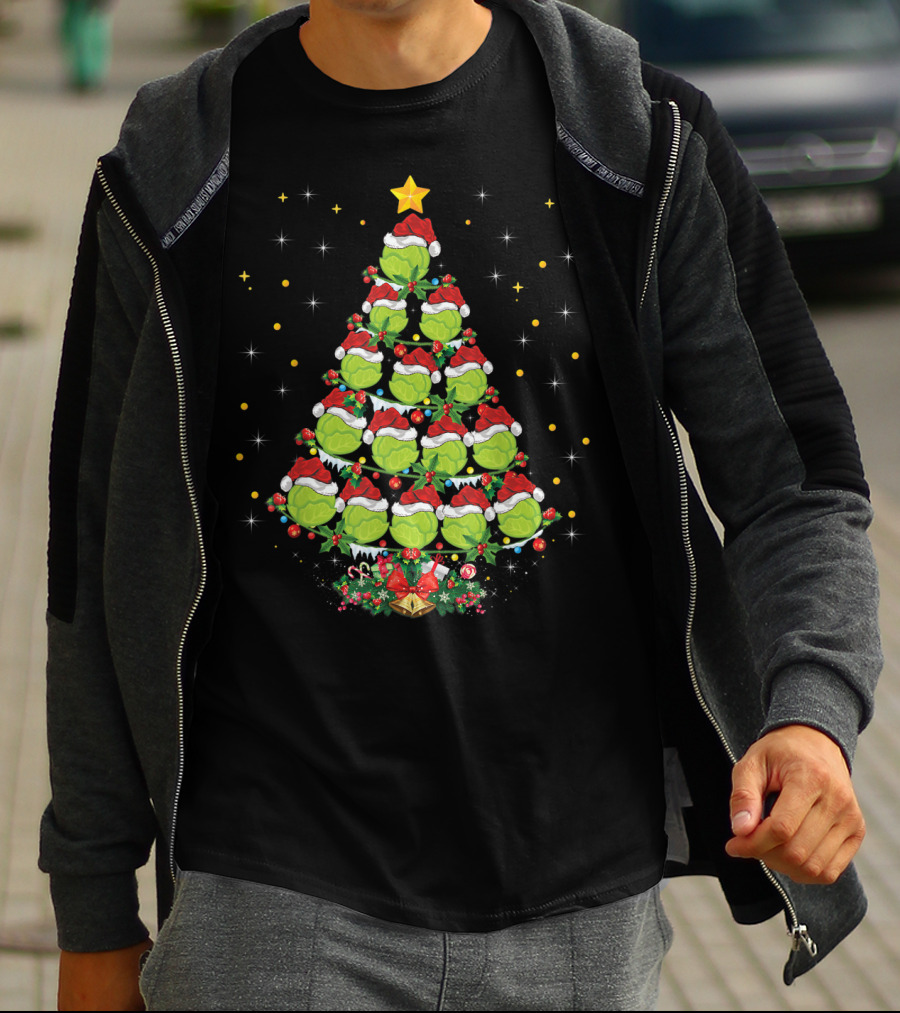 Lettuce Lover Xmas Tree With Santa Hat Christmas Star T-Shirt