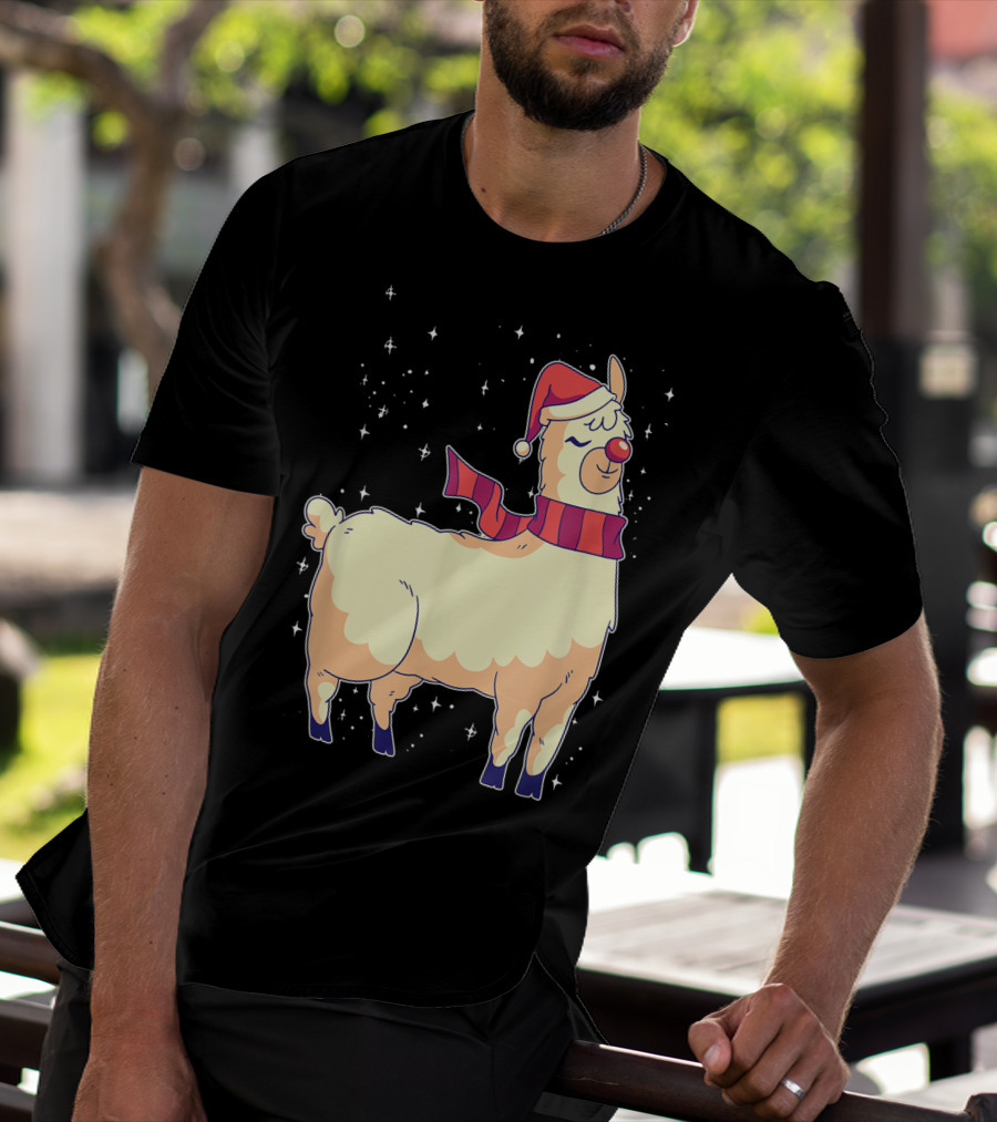 Llama Alpaca Reindeer Santa Claus Christmas Holiday T-Shirt