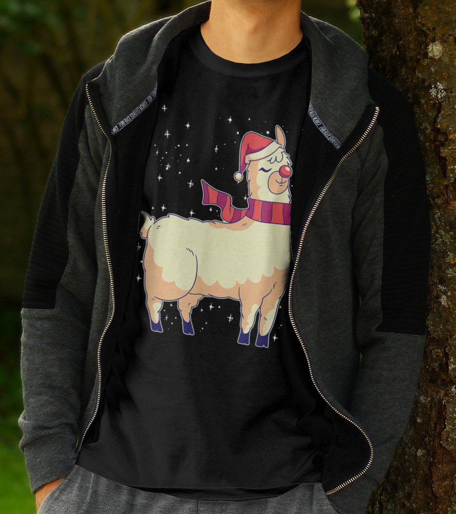 Llama Alpaca Reindeer Santa Claus Christmas Holiday T-Shirt