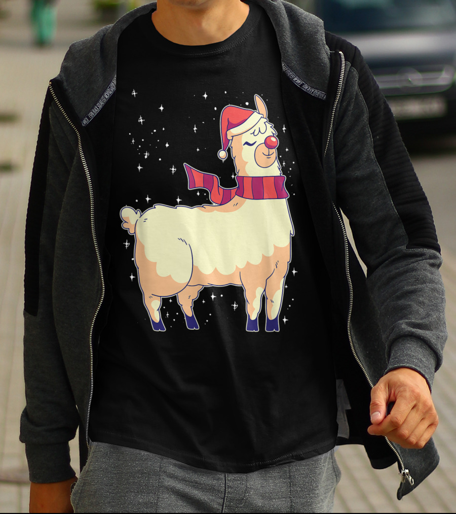 Llama Alpaca Reindeer Santa Claus Christmas Holiday T-Shirt