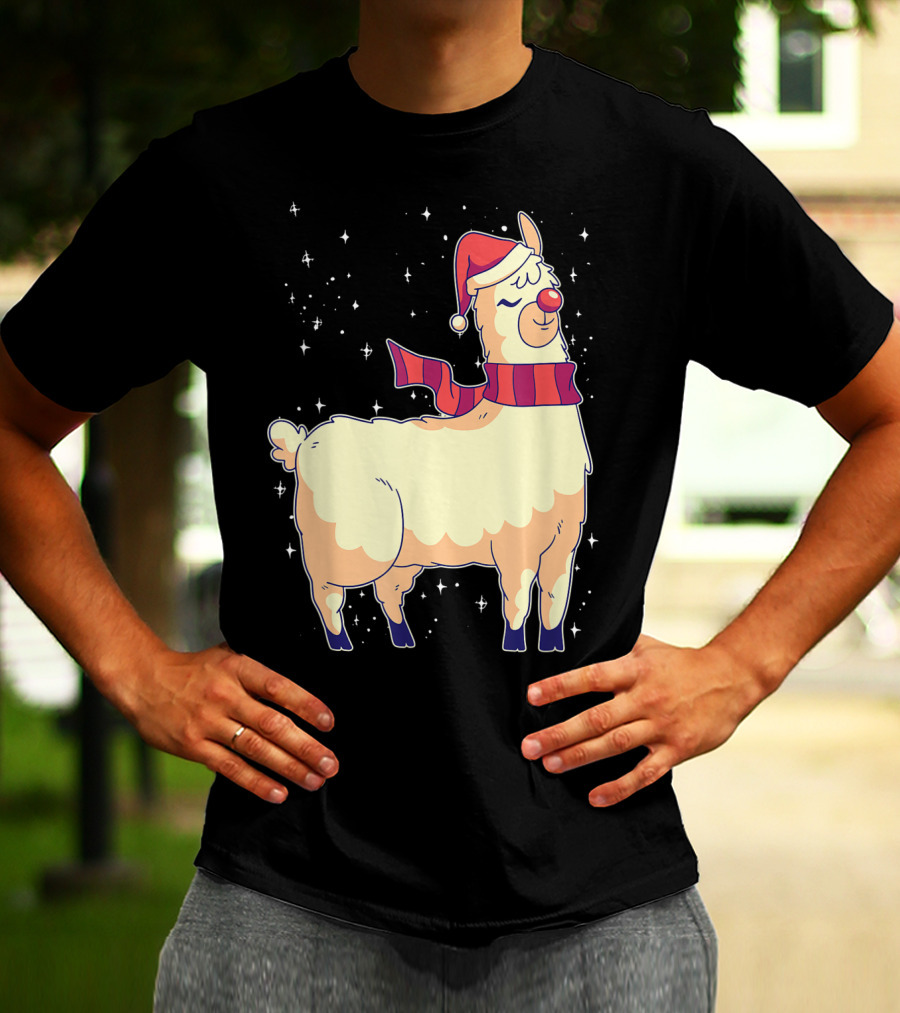 Llama Alpaca Reindeer Santa Claus Christmas Holiday T-Shirt