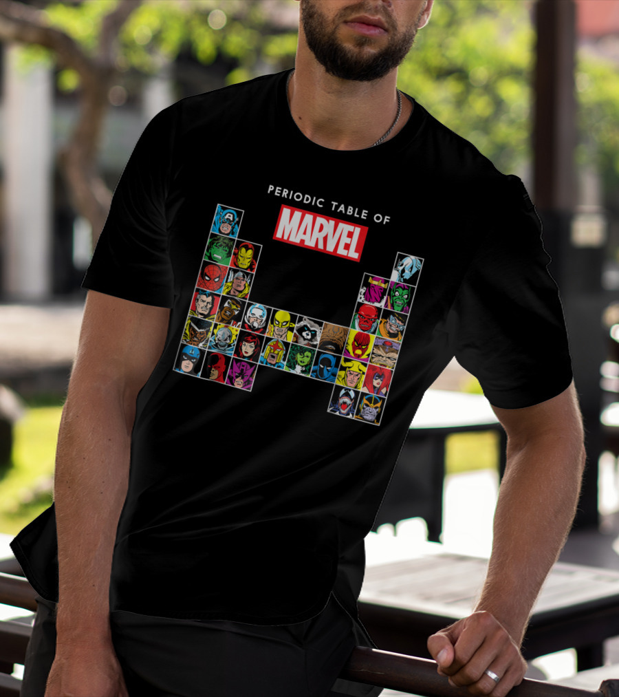 Periodic Table Of Marvel Heroes And Villains Classic Comic Characters T-Shirt