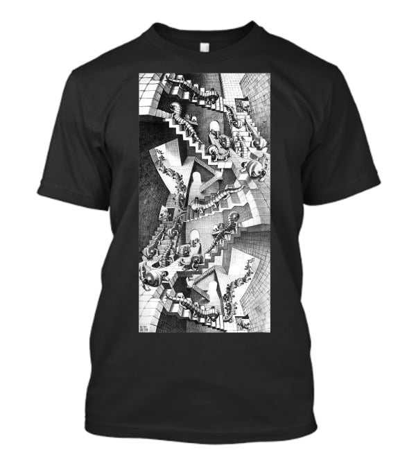 Escher Relativity Optical Illusion Staircase Maze In Three Colors T-Shirt