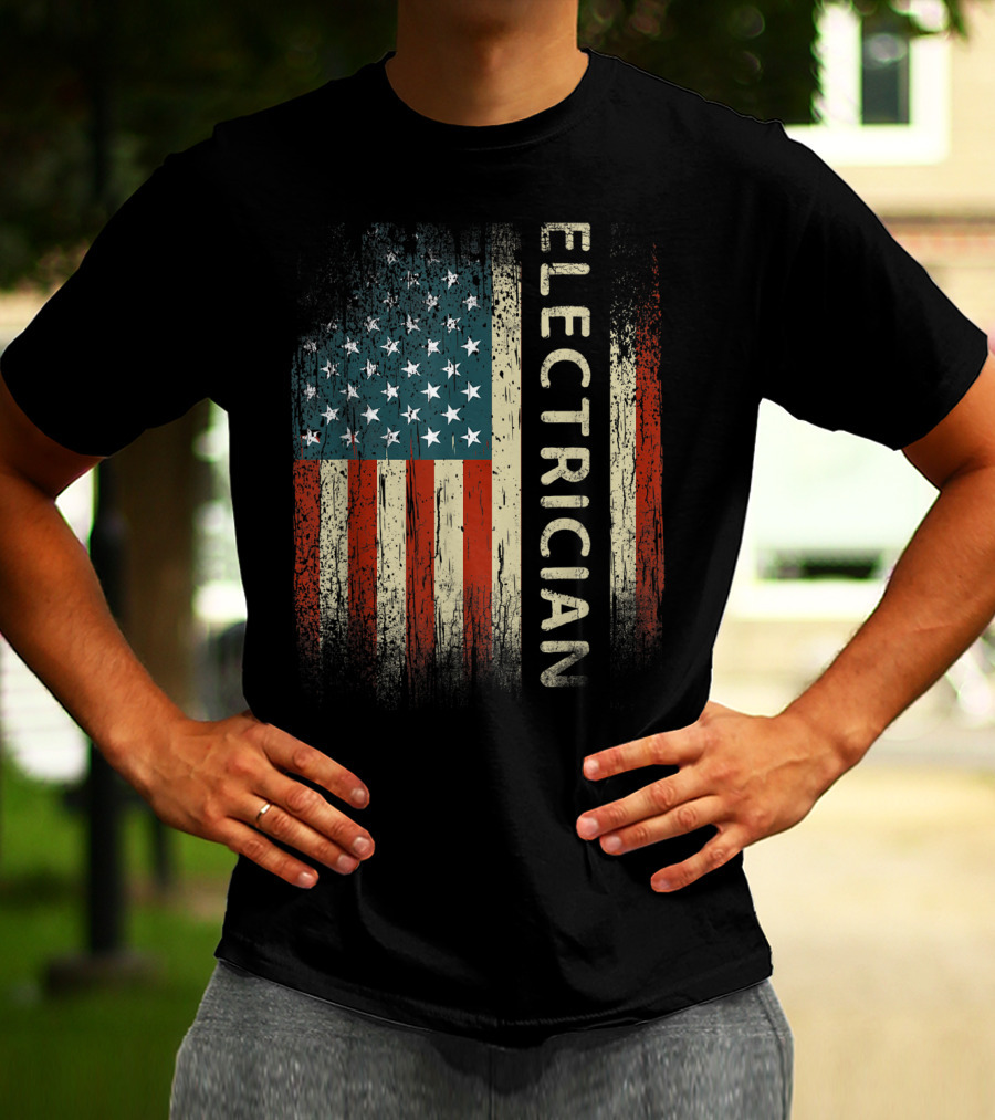 Electrician American USA Flag Patriotic Mens T-Shirt
