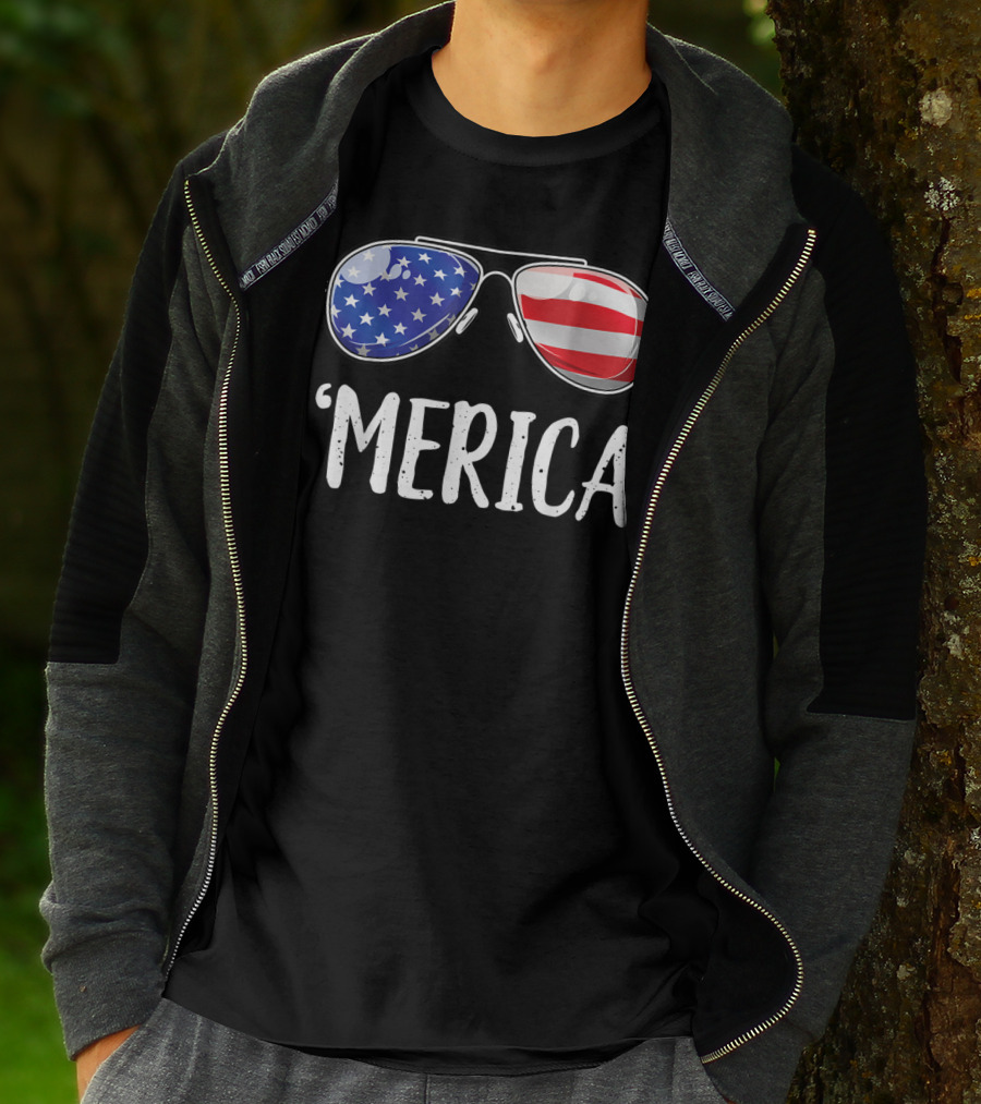 'Merica Sunglasses American Flag Fourth Of July T-Shirt