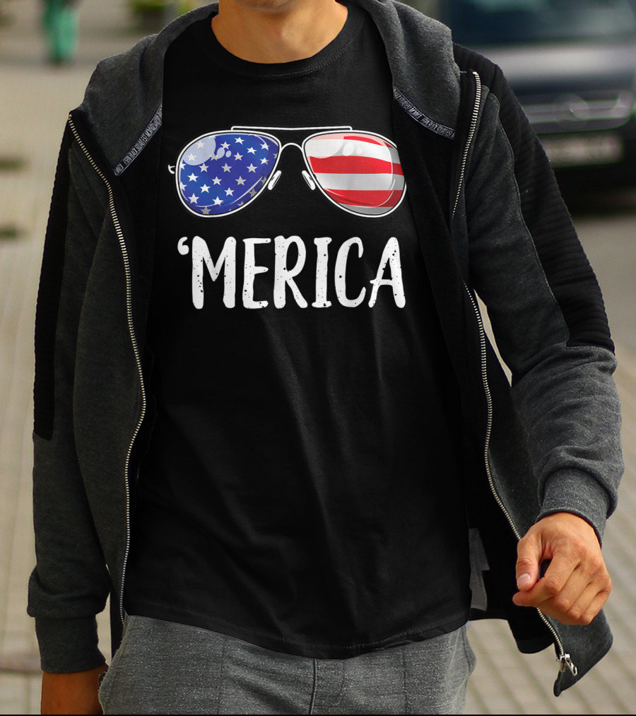 'Merica Sunglasses American Flag Fourth Of July T-Shirt