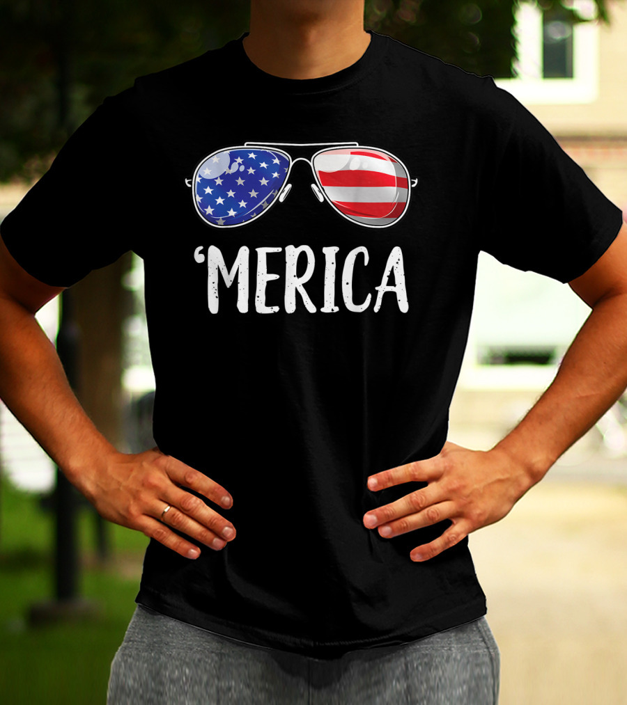 'Merica Sunglasses American Flag Fourth Of July T-Shirt