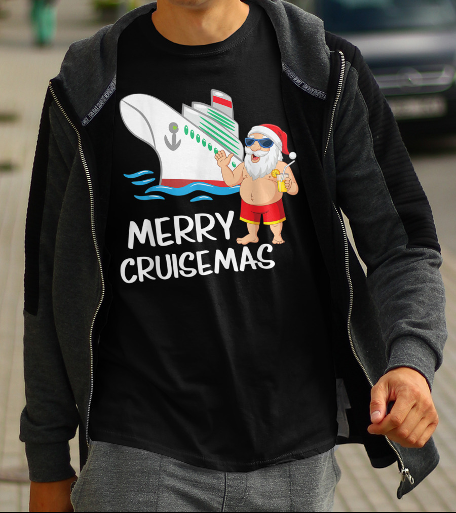 Merry Cruisemas Santa Claus Tropical Vacation Cruise Ship T-Shirt