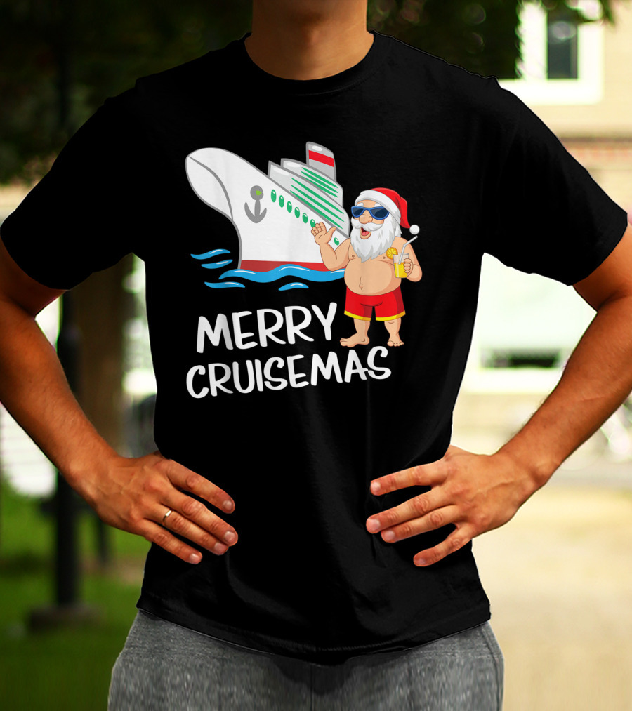 Merry Cruisemas Santa Claus Tropical Vacation Cruise Ship T-Shirt
