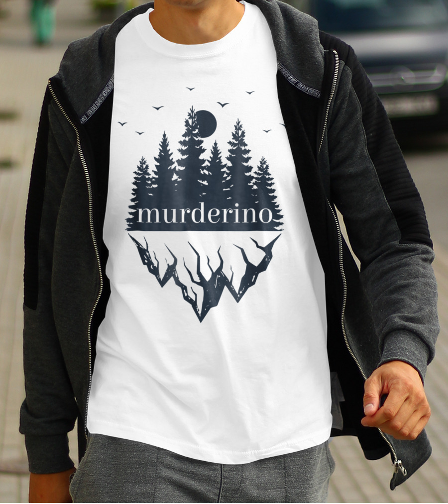 Murderino True Crime Forest Scene With Bats And Moon T-Shirt