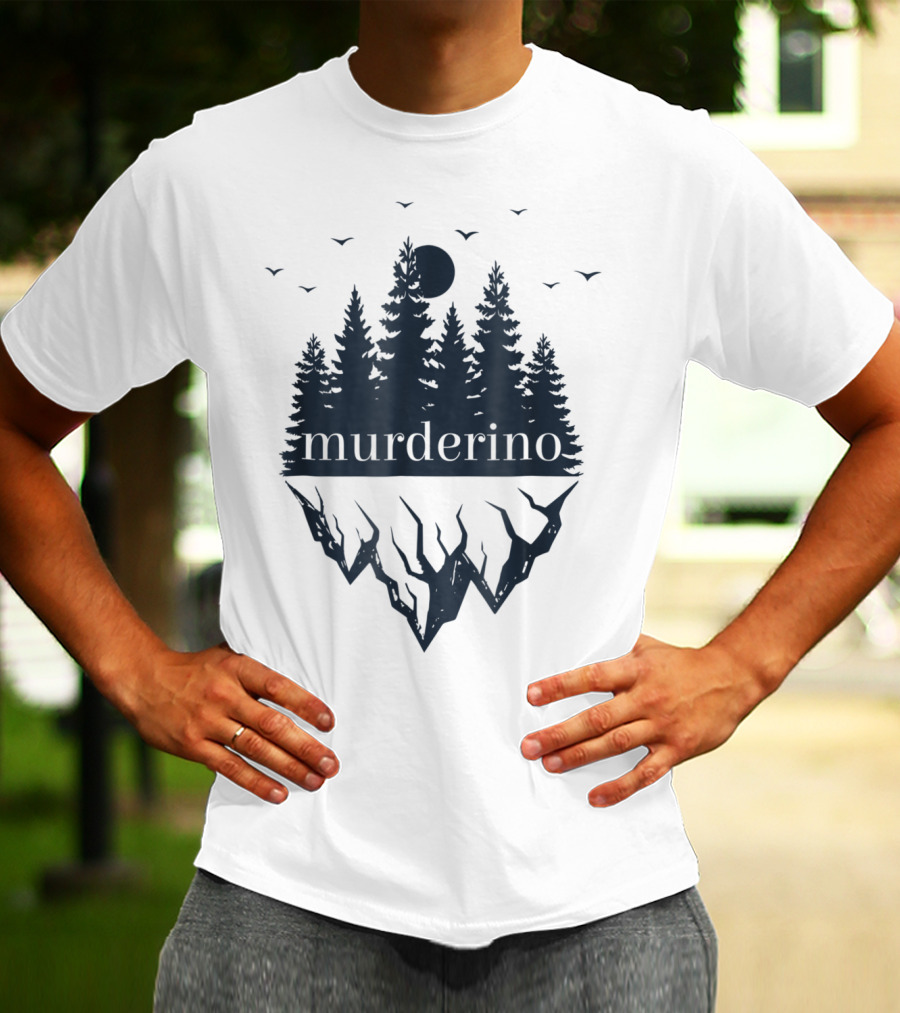 Murderino True Crime Forest Scene With Bats And Moon T-Shirt