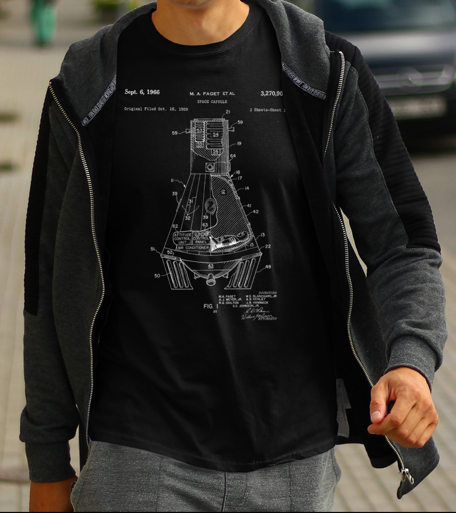 NASA Space Capsule Patent Mercury Mission 1966 Space Travel T-Shirt