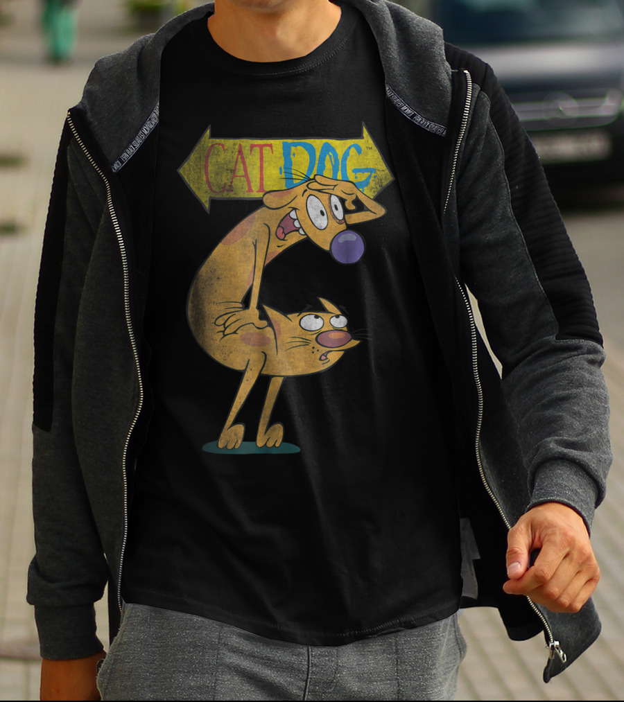 Nickelodeon CatDog Characters With Yellow Direction Arrow T-Shirt
