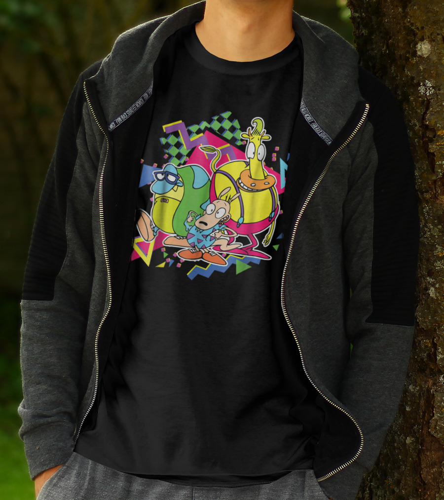 Nickelodeon Rocko's Modern Life 90's Characters With Geometric T-Shirt