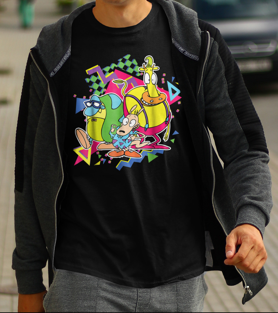 Nickelodeon Rocko's Modern Life 90's Characters With Geometric T-Shirt