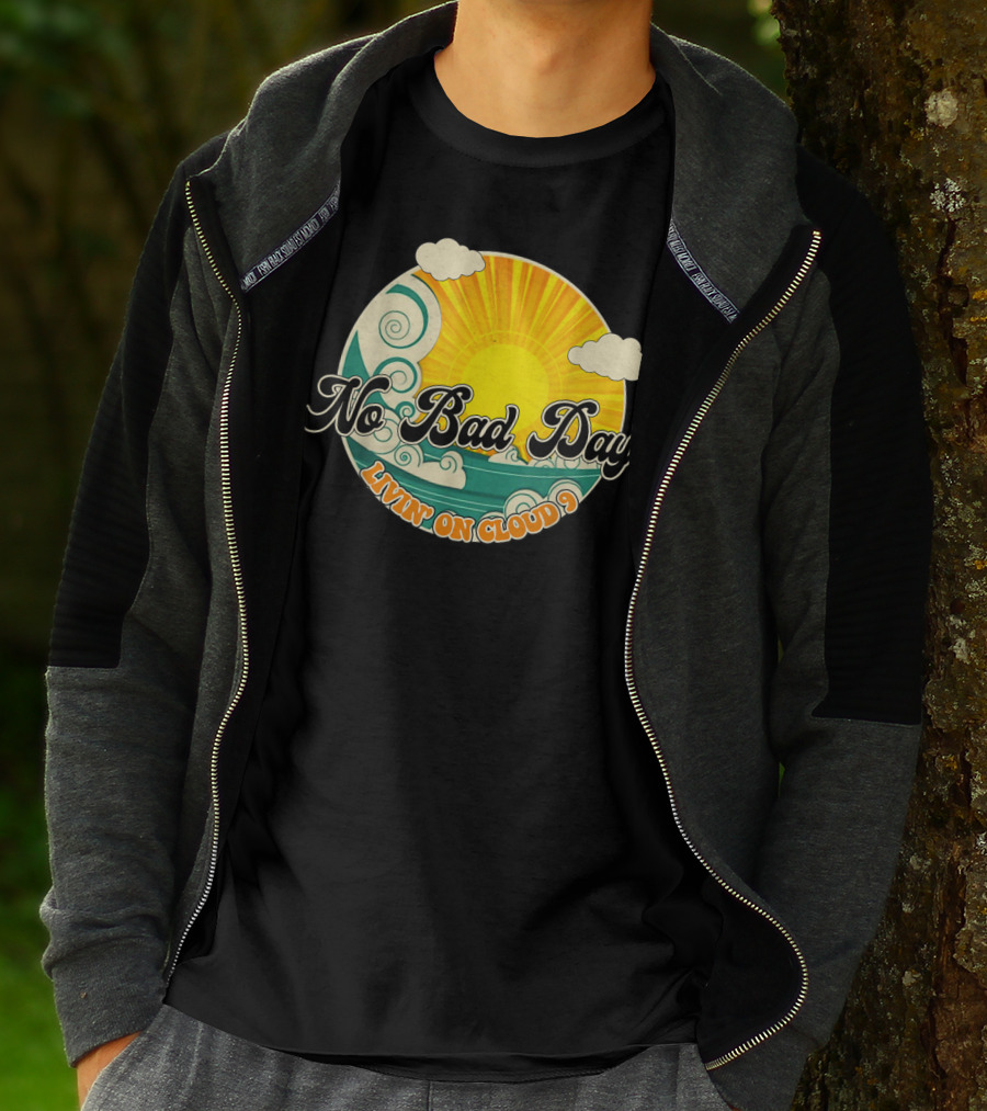 No Bad Days Livin On Cloud 9 Retro Sun And Waves T-Shirt