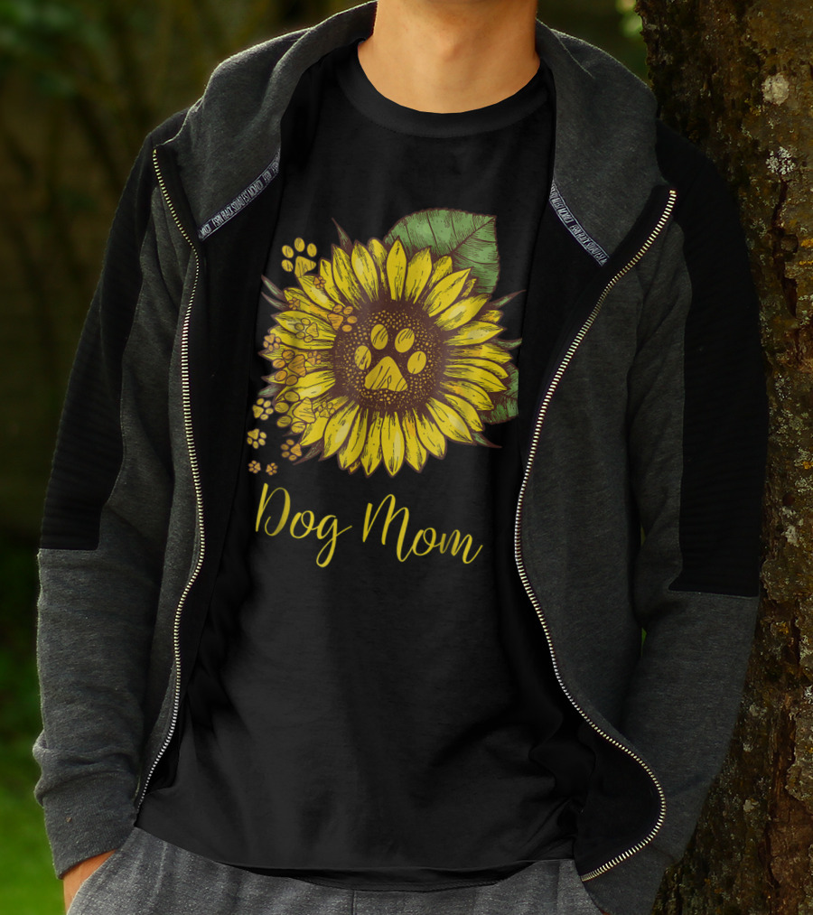 Sunflower Paw Print Dog Mom T-Shirt