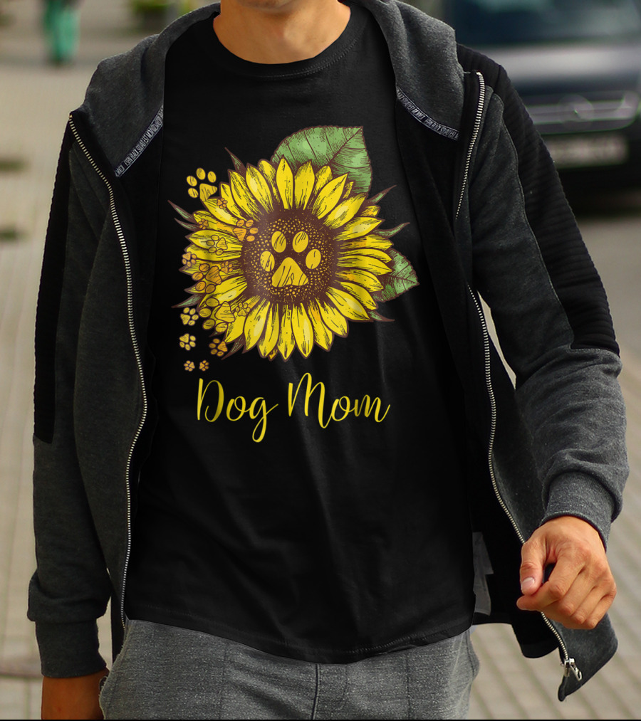 Sunflower Paw Print Dog Mom T-Shirt