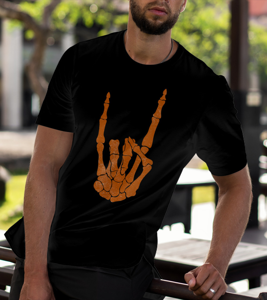 Texas Longhorn Hand Sign Skeleton Bone Structure T-Shirt