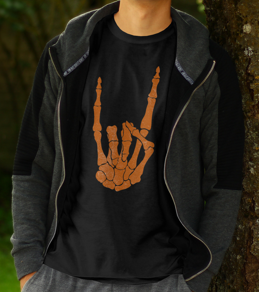 Texas Longhorn Hand Sign Skeleton Bone Structure T-Shirt