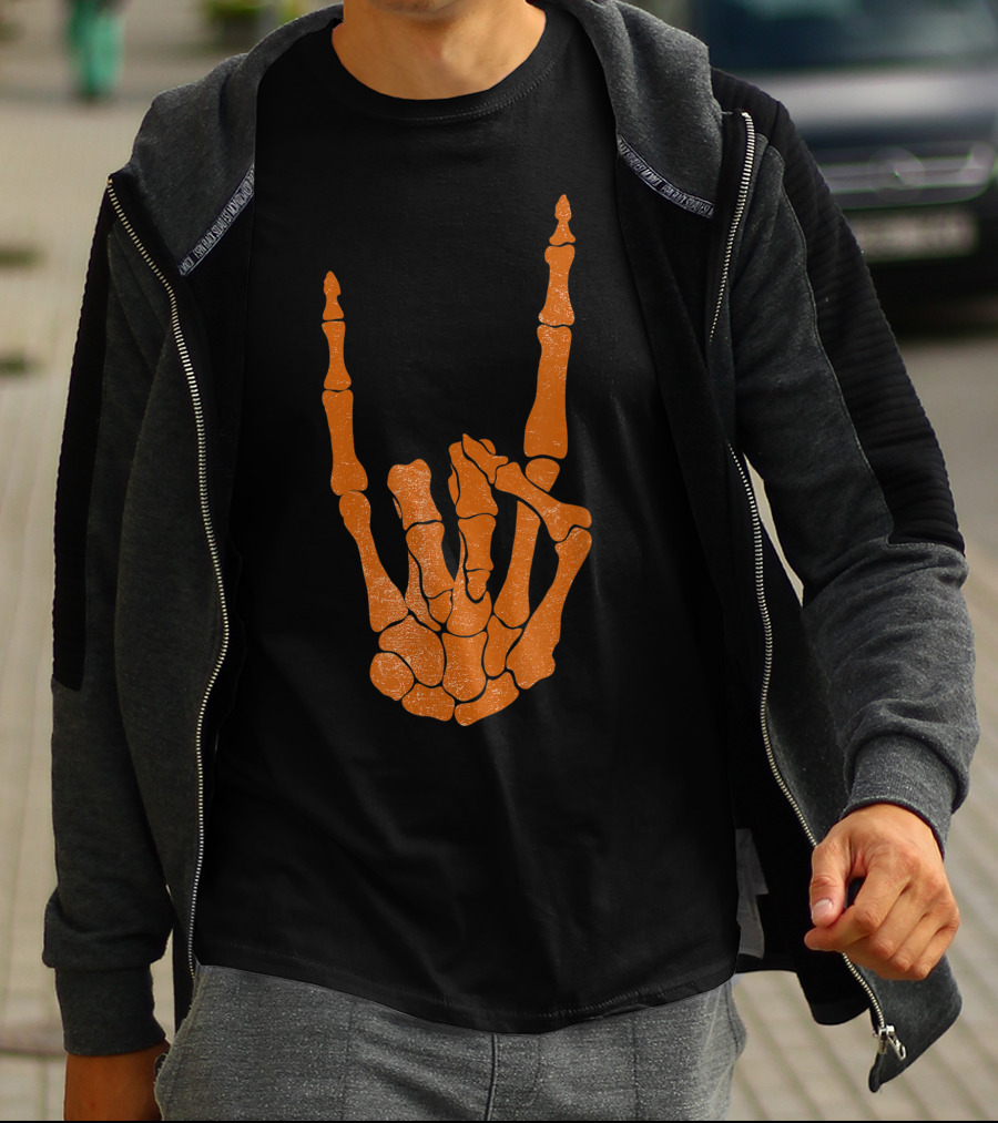 Texas Longhorn Hand Sign Skeleton Bone Structure T-Shirt