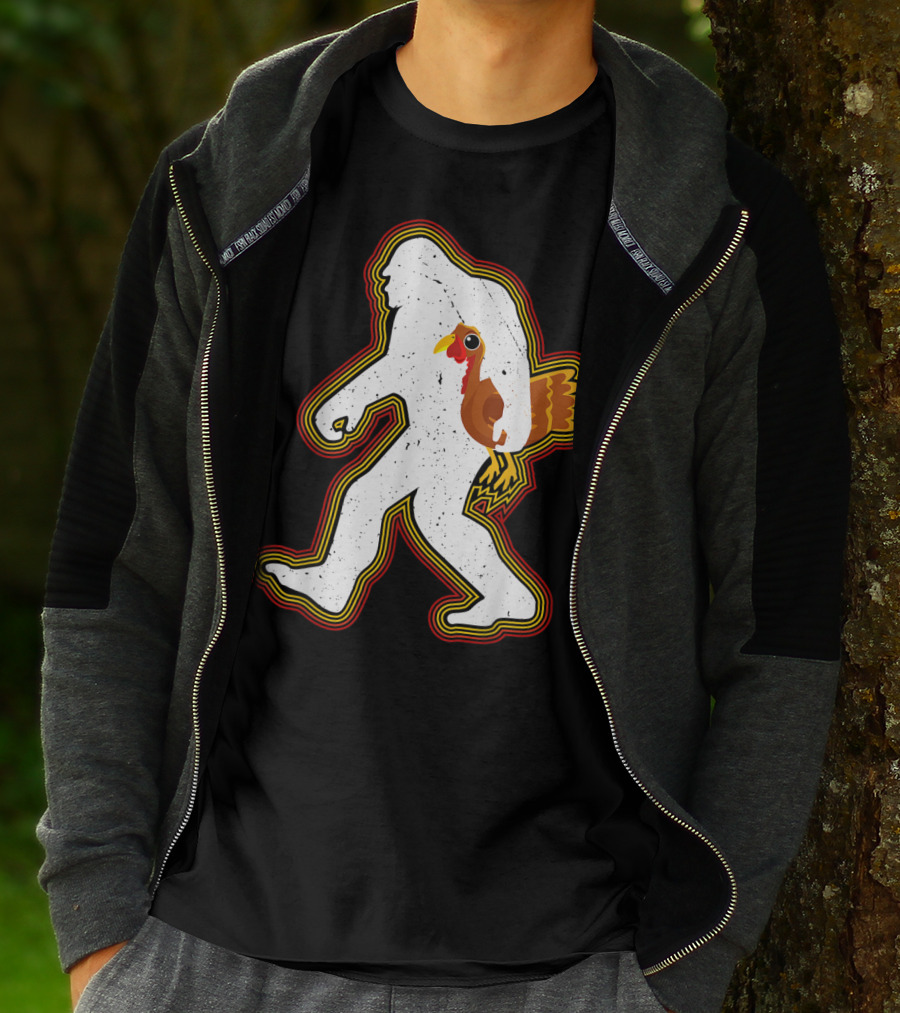 Thanksgiving Bigfoot Silhouette With Turkey T-Shirt
