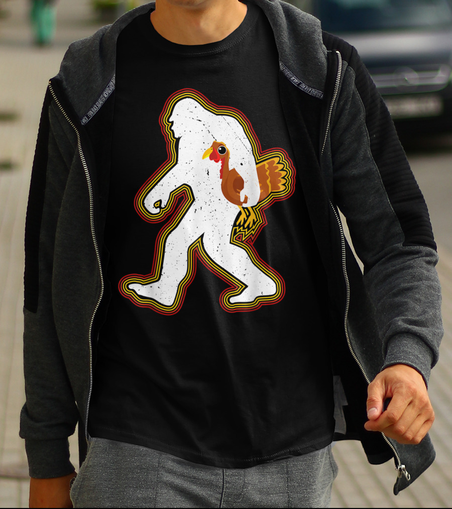 Thanksgiving Bigfoot Silhouette With Turkey T-Shirt