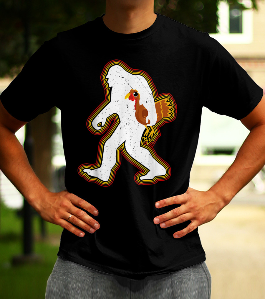 Thanksgiving Bigfoot Silhouette With Turkey T-Shirt