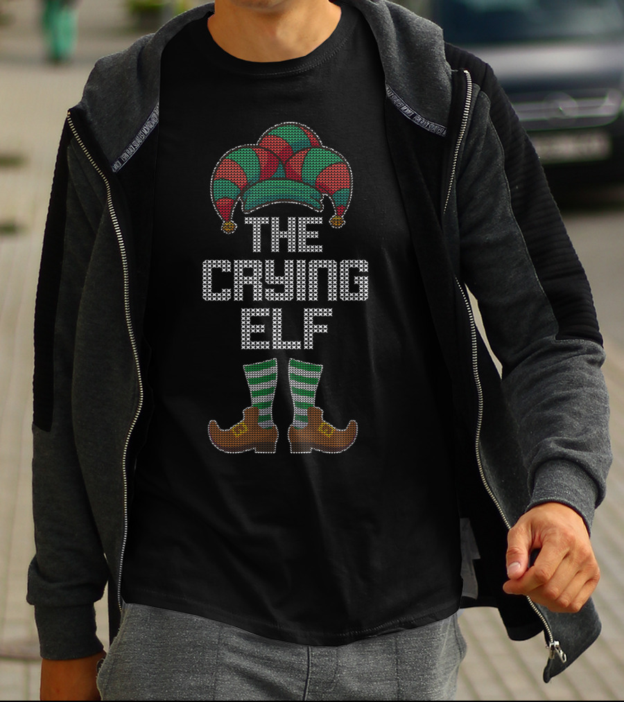 The Crying Elf Christmas Jester Hat And Striped Stockings T-Shirt