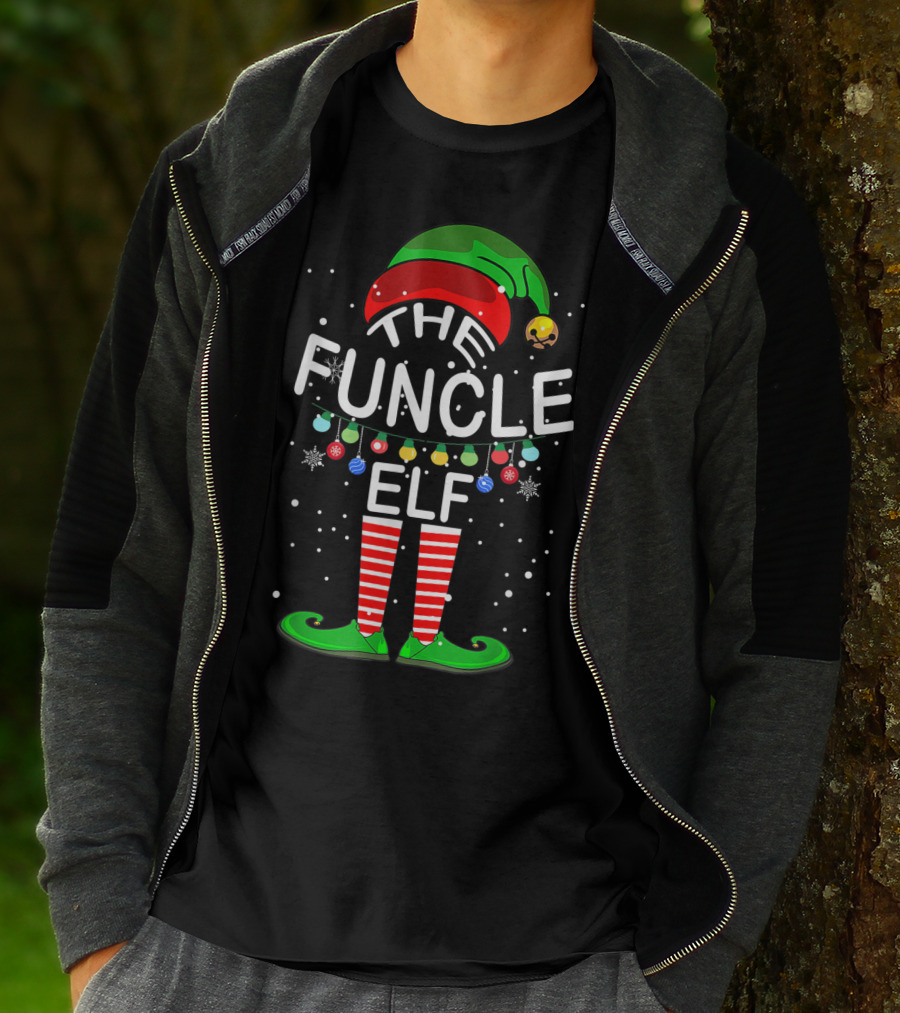 The Funcle Elf Christmas Lights Snowflakes Matching Group T-Shirt