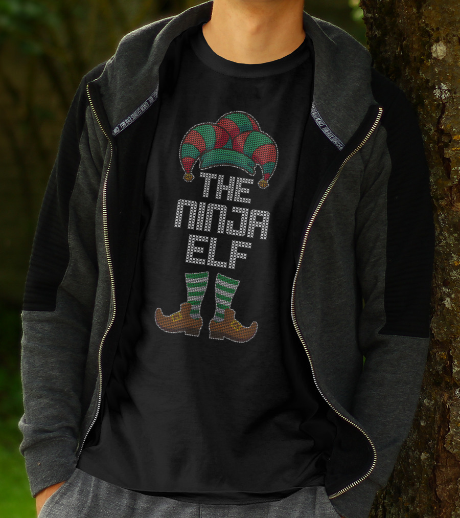The Ninja Elf Family Jester Hat And Striped Stockings T-Shirt