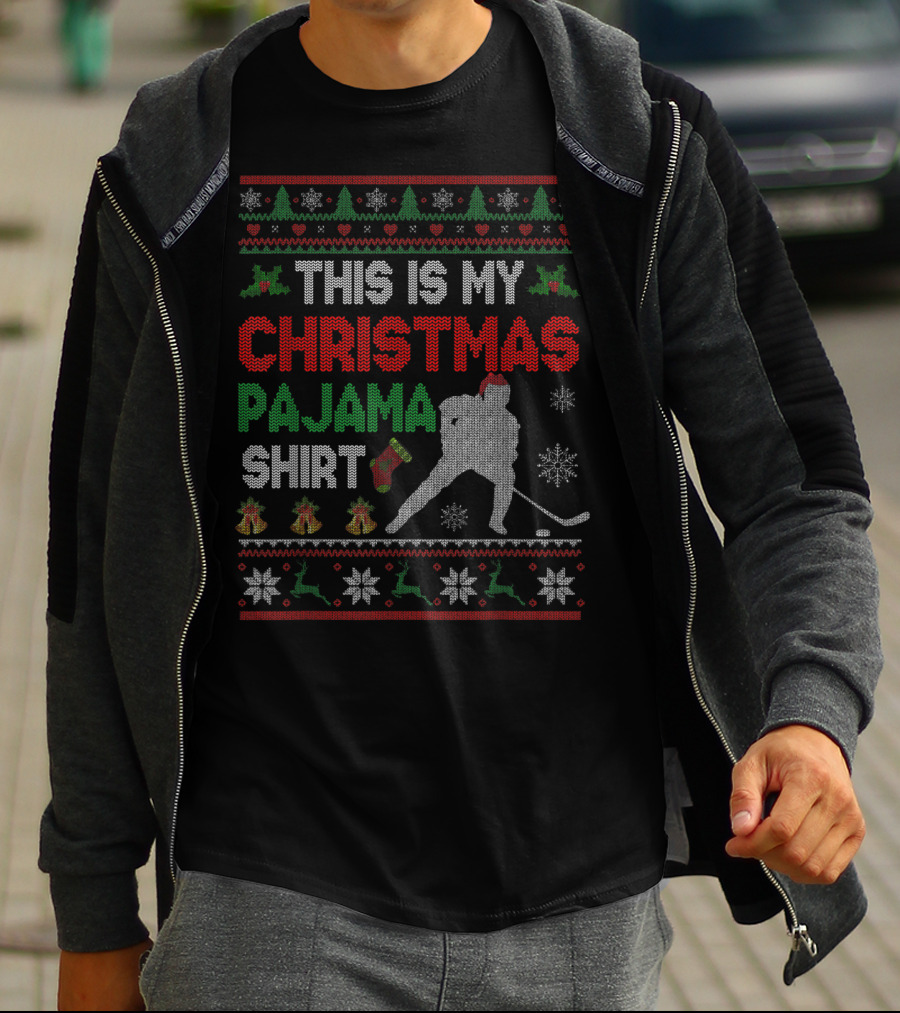 This Is My Christmas Pajama Shirt Hockey Ugly T-Shirt