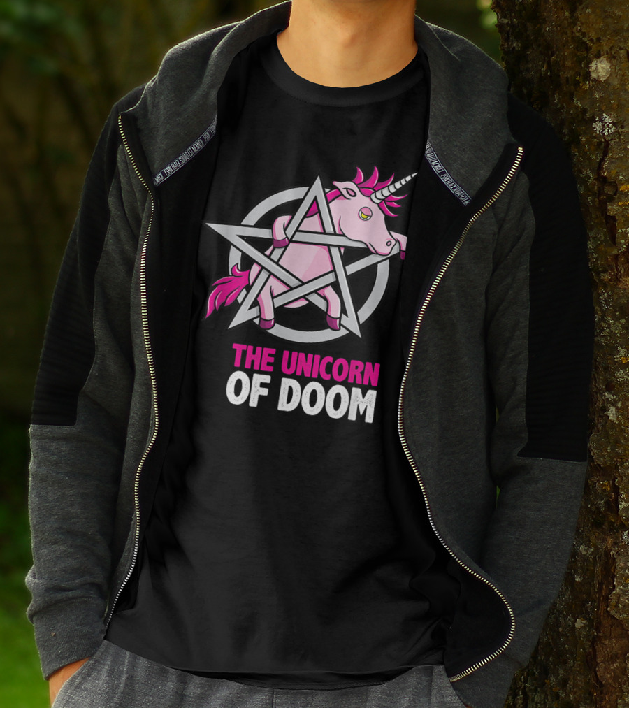 The Unicorn Of Doom Baphomet Pentagram Satanic T-Shirt