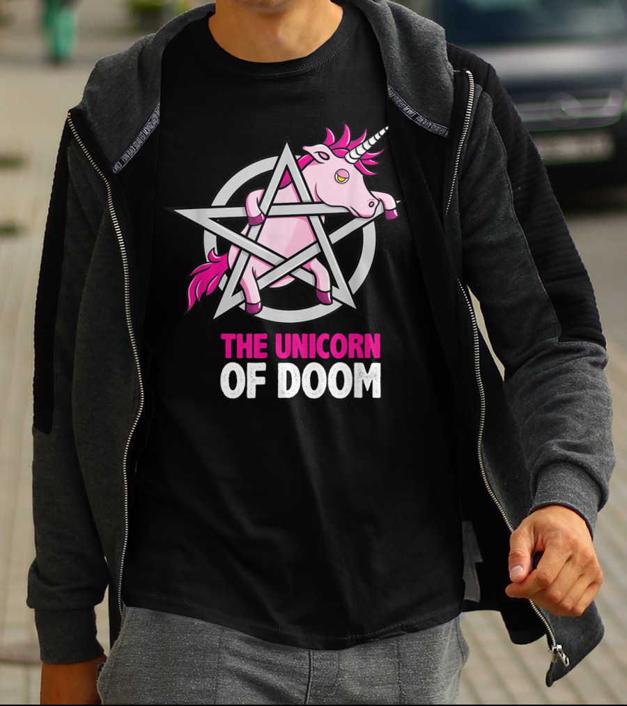 The Unicorn Of Doom Baphomet Pentagram Satanic T-Shirt