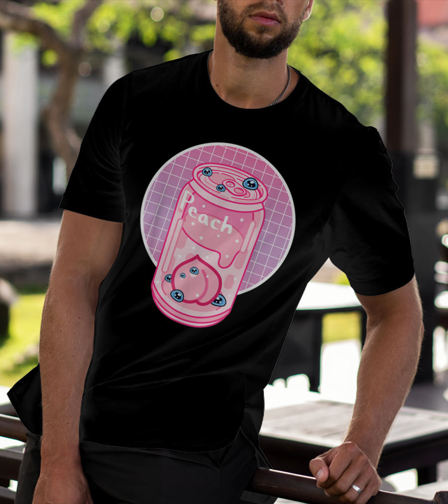 Vaporwave Aesthetic Peach Soft Drink Pastel Grid Can T-Shirt