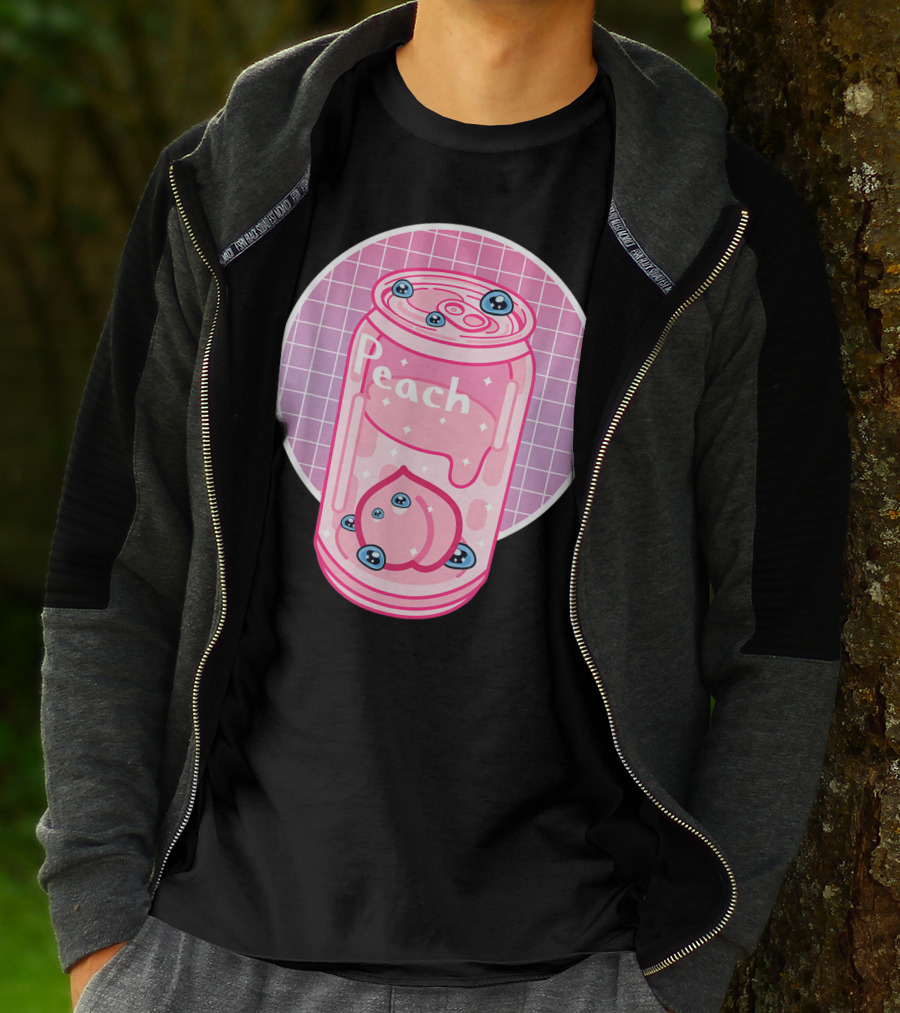 Vaporwave Aesthetic Peach Soft Drink Pastel Grid Can T-Shirt