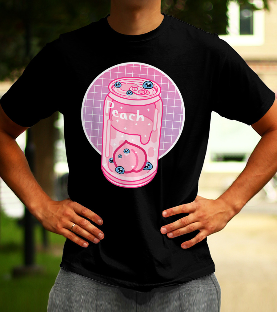 Vaporwave Aesthetic Peach Soft Drink Pastel Grid Can T-Shirt